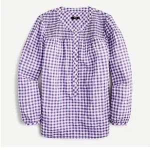 J. Crew Smocked popover top in crinkle gingham
